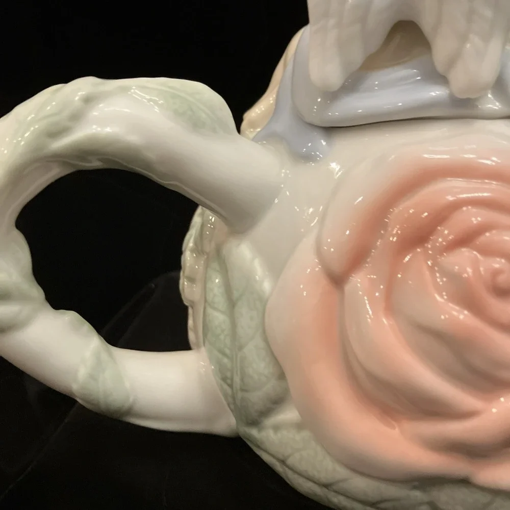 Avon Cherub & Pink Rose Porcelain Display Teapot Victorian Angel Vintage 1990s